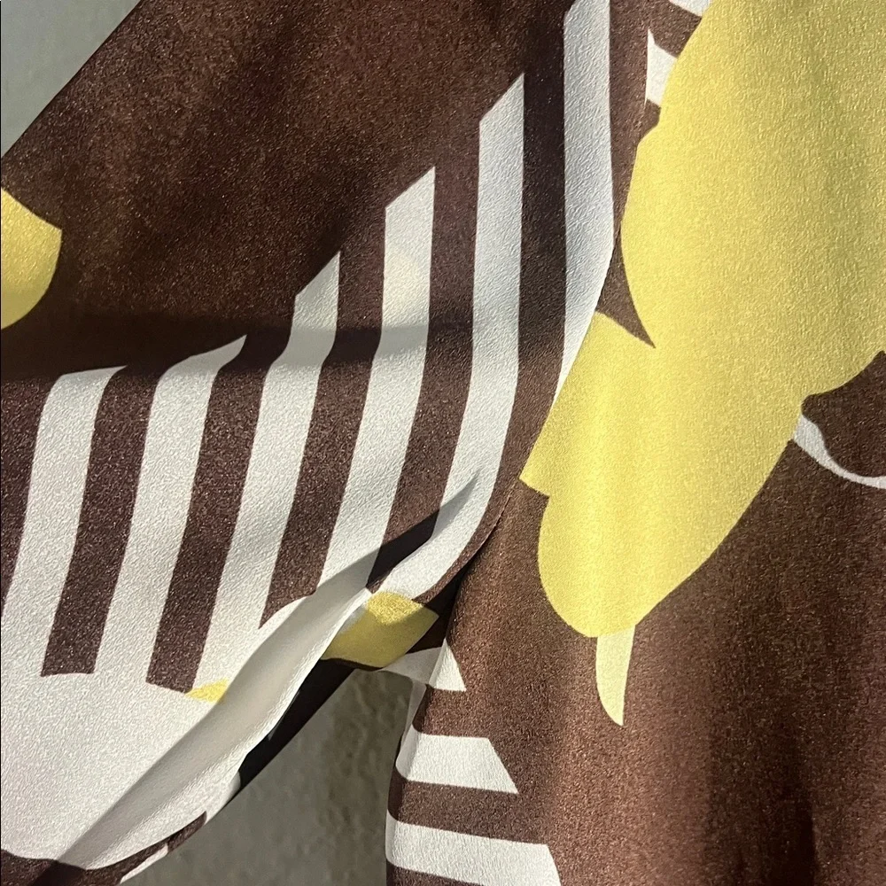 New York & Company Yellow and White Patterned Blouse